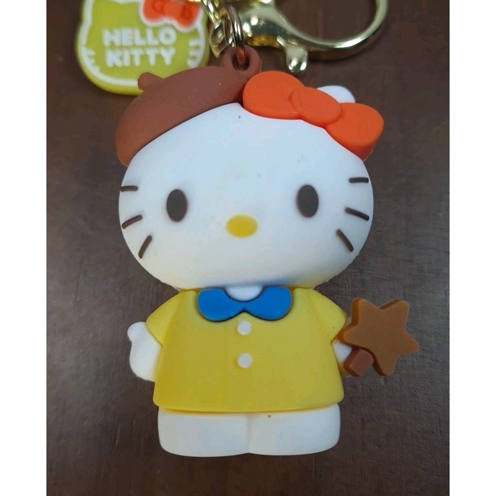 New Hello Kitty PVC 3D Backpack Purse Charm Keychain Yellow Outfit Brown Hat